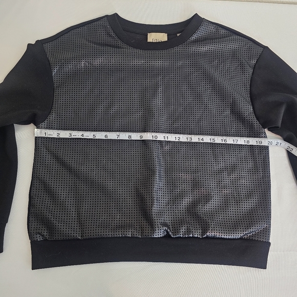 Elie Tahari Faux Leather Sweatshirt Black Size M Perforated Front Panel Pullover - Picture 8 of 9